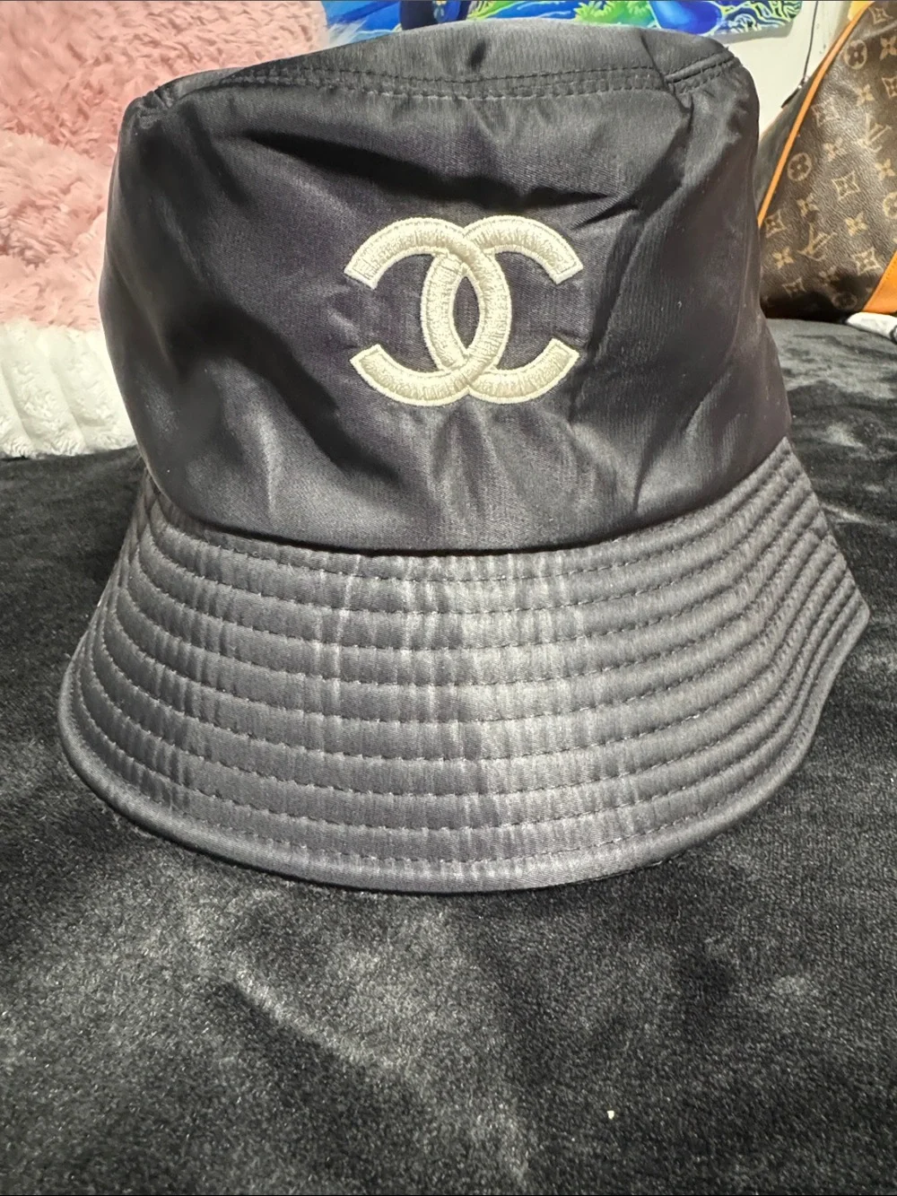 Source Unknown Black Bucket Hat with White Double C Logo